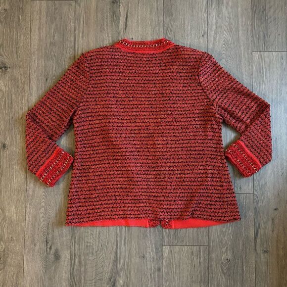 Misook Metallic Boucle Gold Chain Knit Sweater Jacket Petite Size M PM - Picture 2 of 4